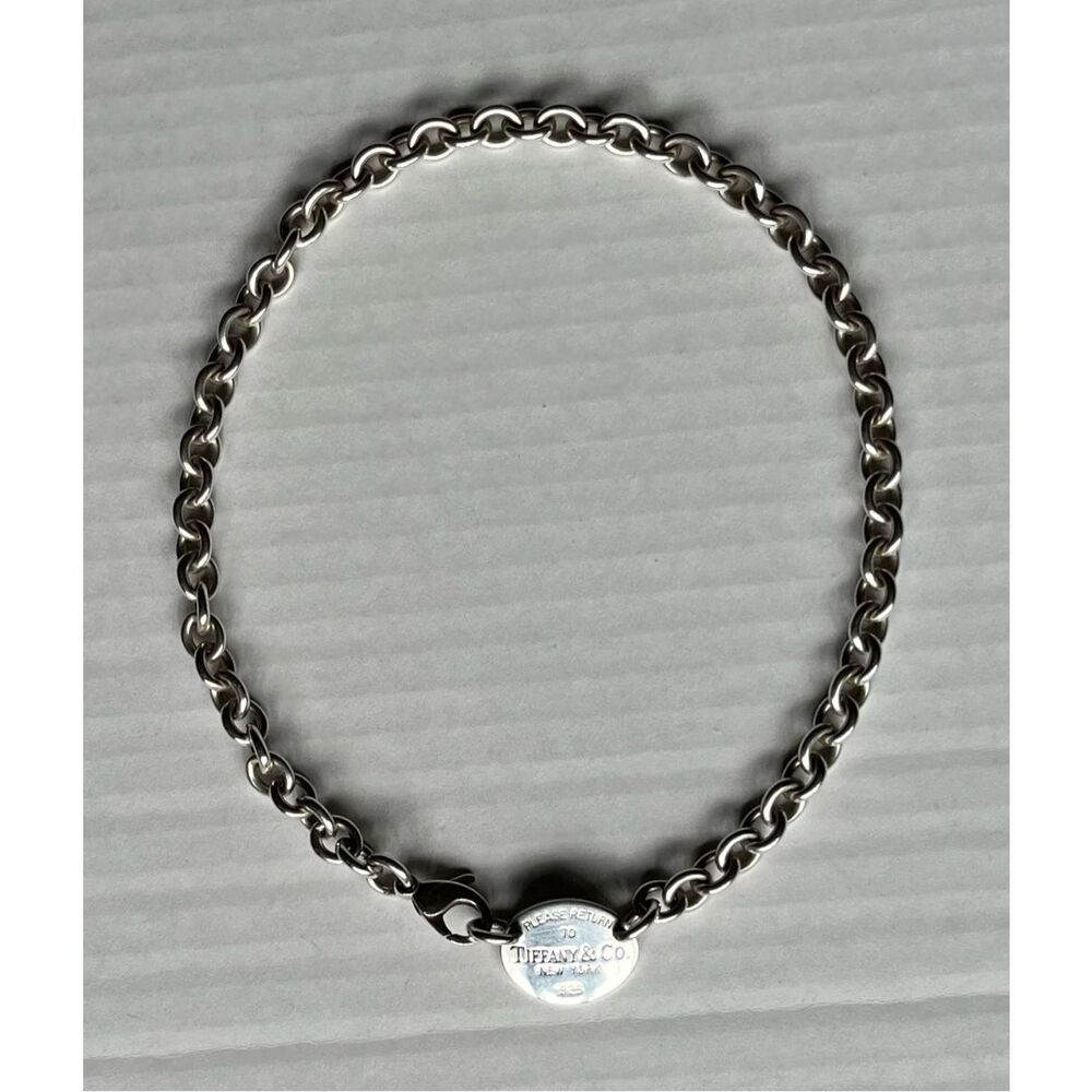 Tiffany & Co Return To Tiffany Oval Tag Choker Necklace- 925 Silver - 15.5" - Picture 14 of 16